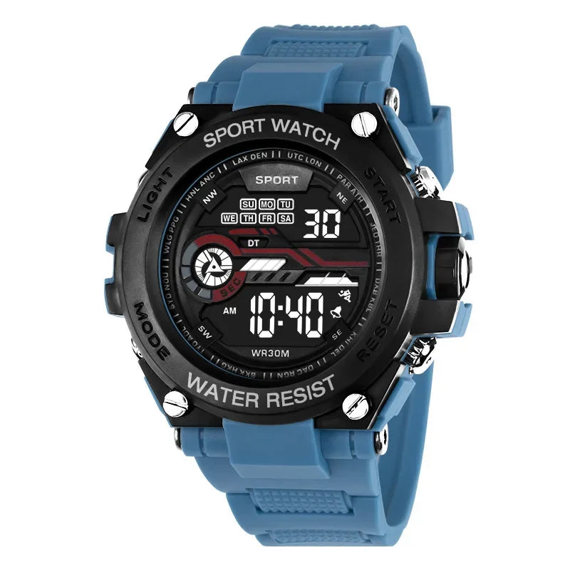 YIKAZE Men's Sports Watch Waterproof Man Sport Watches Multifuction LED Digital Milita close-up view