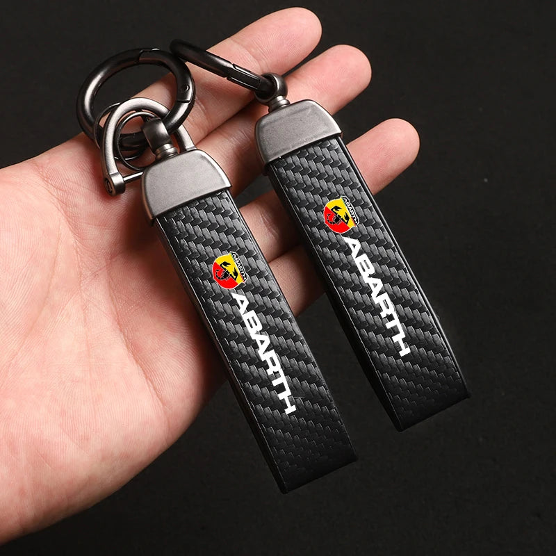 Fashion Carbon Fiber Car Keychain | Microfiber Leather Key Ring for FIAT Models close-up view