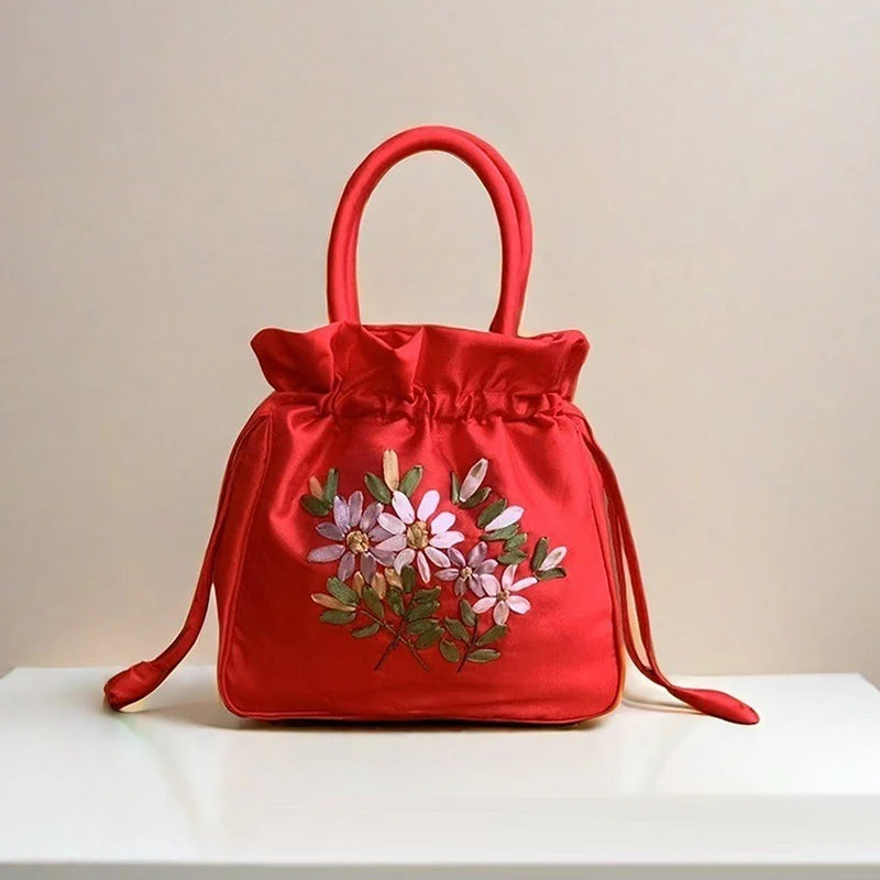 ZTBBAO Embroidered Flower Bucket Bag | Small Top Handle Handbag for Women additional angle