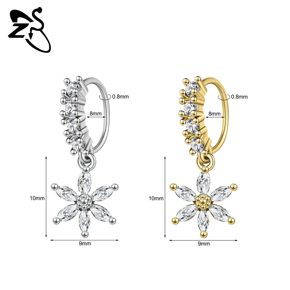 ZS 1 Piece 20G Trendy Hoop Nose Rings Women Moon Star Flower Pendant Septum Piercing lifestyle view