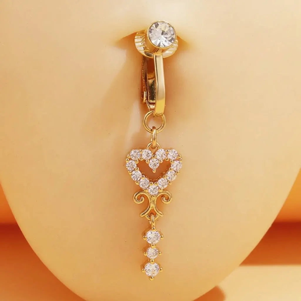 Clip On Belly Button Ring Butterfly Copper Zircon Pink Fake Belly Piercing Umbilical alternate view