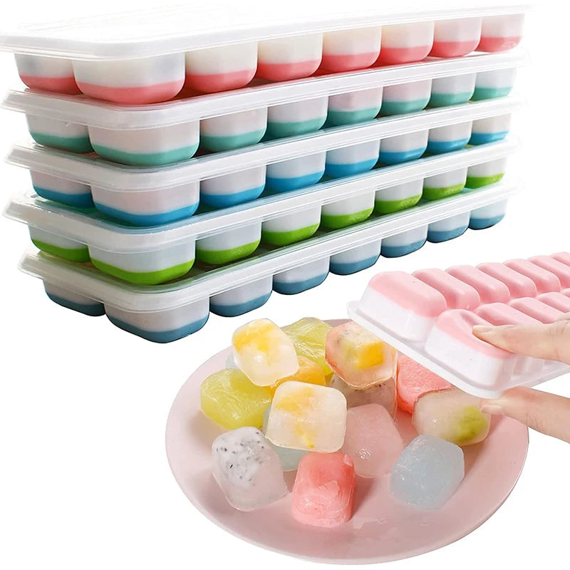 Ice Cube Tray Silicone Mold with Cover Square 14-cube Easy Release Ice Cube Molds Sum lifestyle view