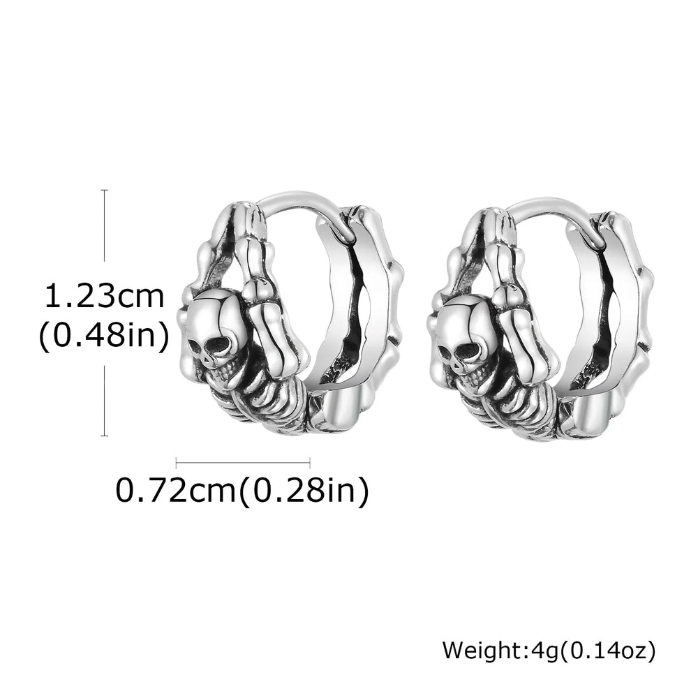 Punk Skeleton Hoop Earrings for Men | Never Fade Metal Huggies close-up view