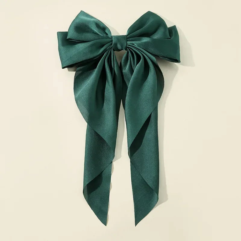 Korean Accessories Hair Clips for Women Girls Big Bowknot Solid Satin Long Ribbon Bows S detail view