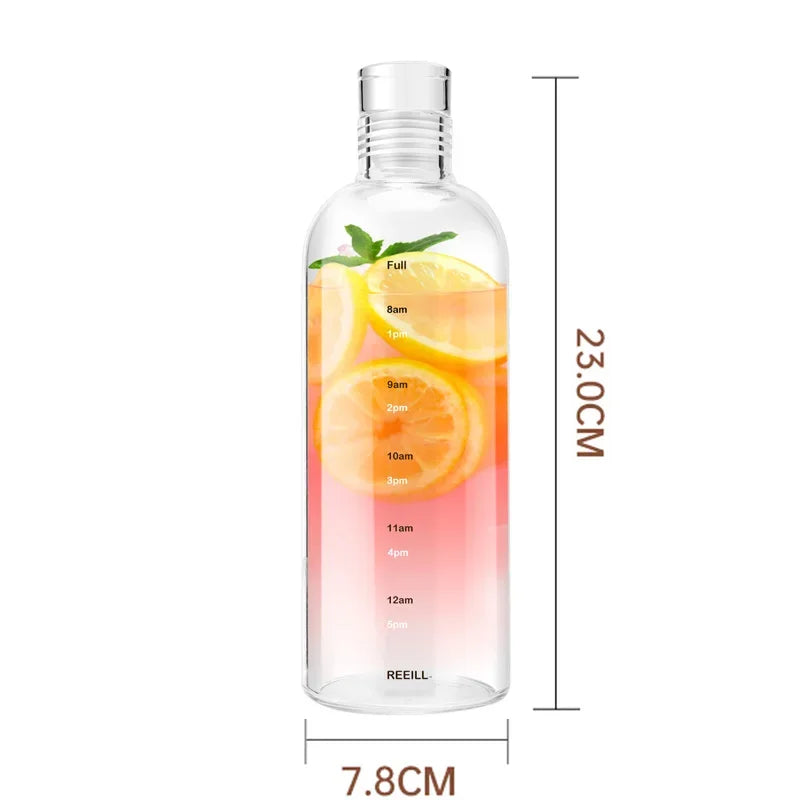 500/750ml Transparent Plastic Water Bottle Time Marker Creative Large Capacity Leakproof detail view