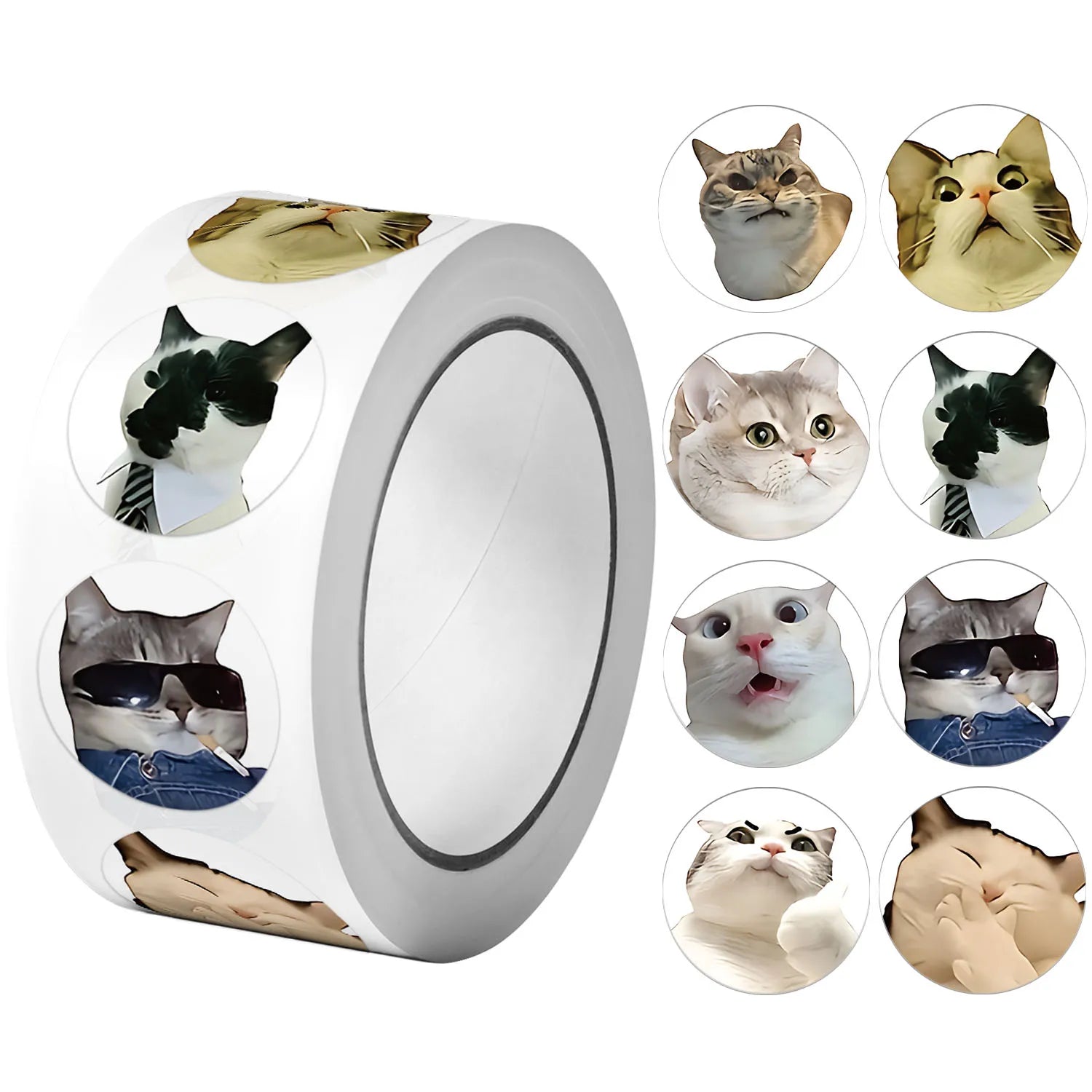 1Roll(500Pcs) Lovely Pet Cats Meme Stickers 2.5cm/1.0'' 48 Designs Decal Labels for T alternate view
