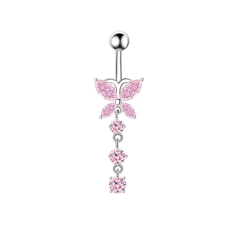 1PCS Pink Crown Belly Button Rings Jewelry Stainless Steel Heart Navel Piercing Barbell detail view