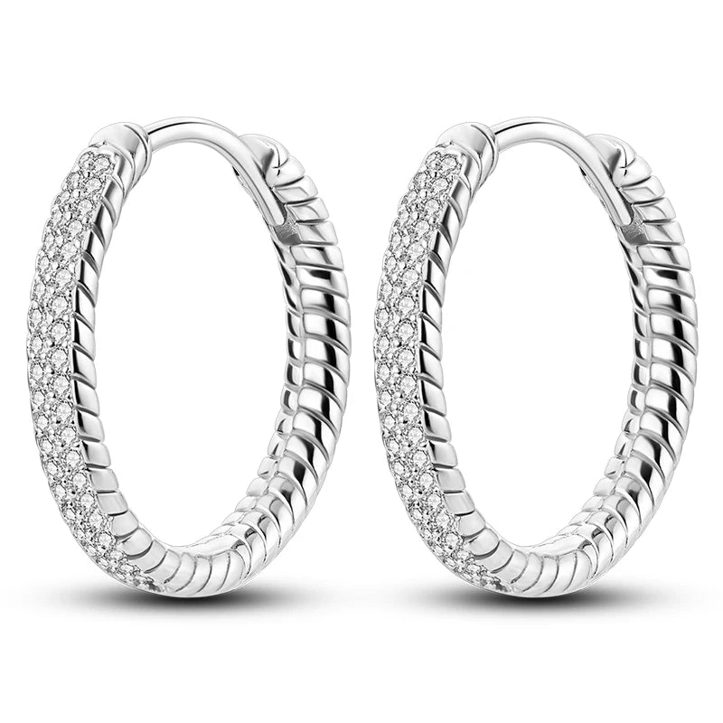 Original 925 Sterling Silver Women Hoop Earrings High Quality Shine Zircon U Shaped additional angle