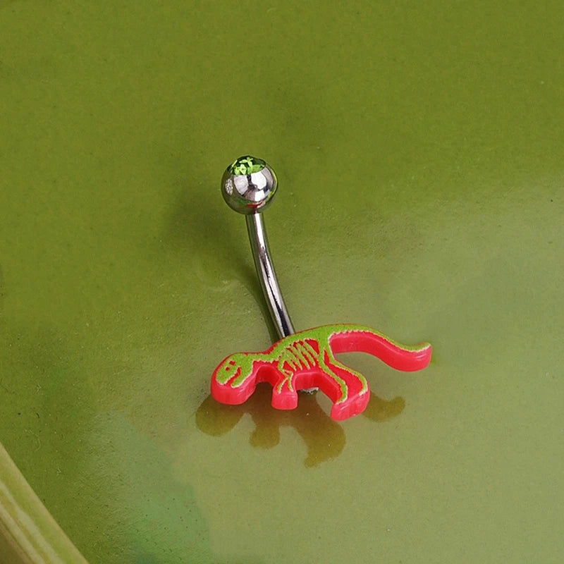 Sweet Dinosaur Navel Ring Zircon Heart Strawberry Belly Button Ring For Women Body Pi alternate view