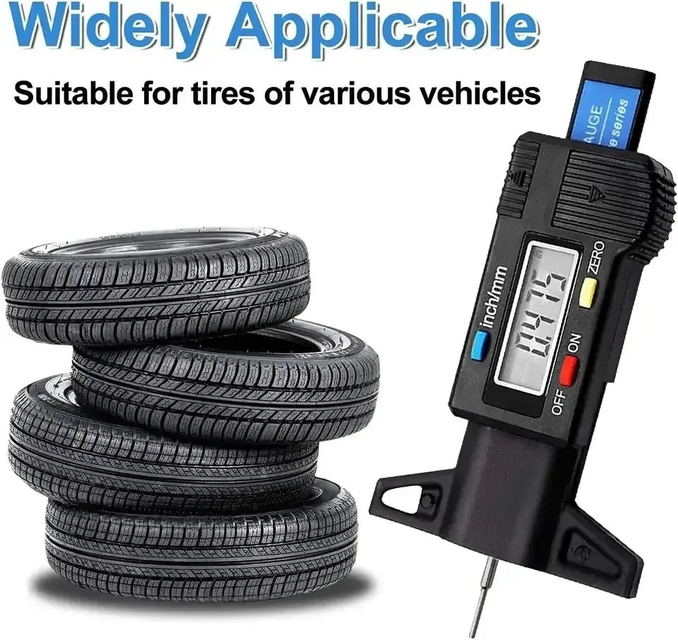 Digital Tire Tread Depth Gauge | 0-25mm LCD Caliper Tool close-up view