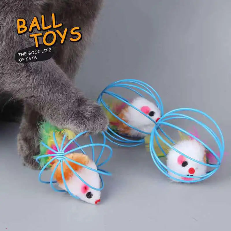 Popular Colorful Mouse in Cage Cat Toy Within Sand Interactive Chase Cat Mouse Toy additional angle