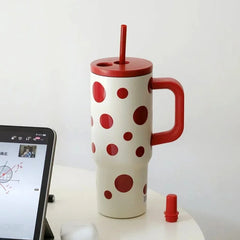 24oz Portability Tumbler with Handle Straw Lid Large Volume Stainless Steel Vacuum In alternate view
