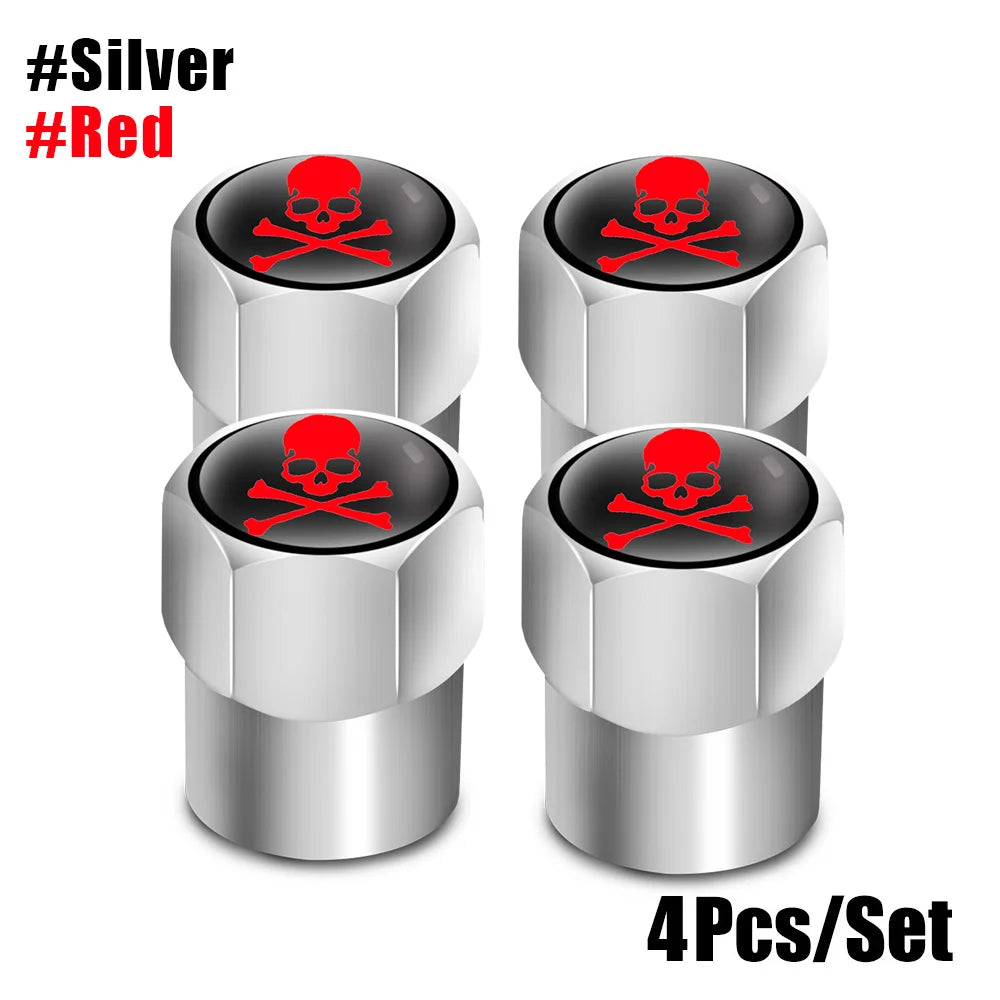 Red Skull Logo Valve Caps 4 Pcs Aluminum Alloy Tire Stem Covers alternate view