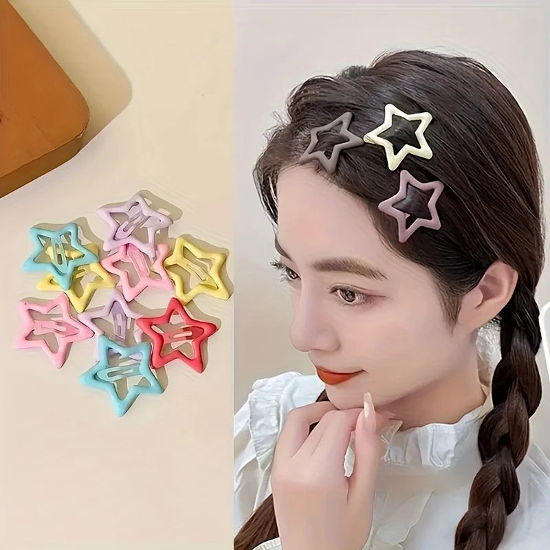 10pcs/30pcs Cute Hollow Star Hair Clips Vibrant Colorful Snap Design Perfect for Styling detail view