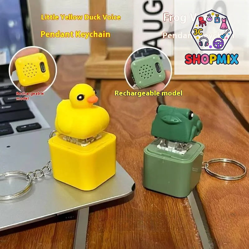 Funny Croaking Frog Duck Keychain Rechargeable Keyboard Fidget Clicker Sound Keyring With LED Light