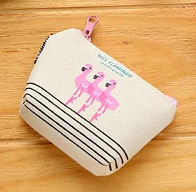 Korean Square Flamingo Coin Money Pouch | Small Canvas Zipper Wallet for Students alternate view