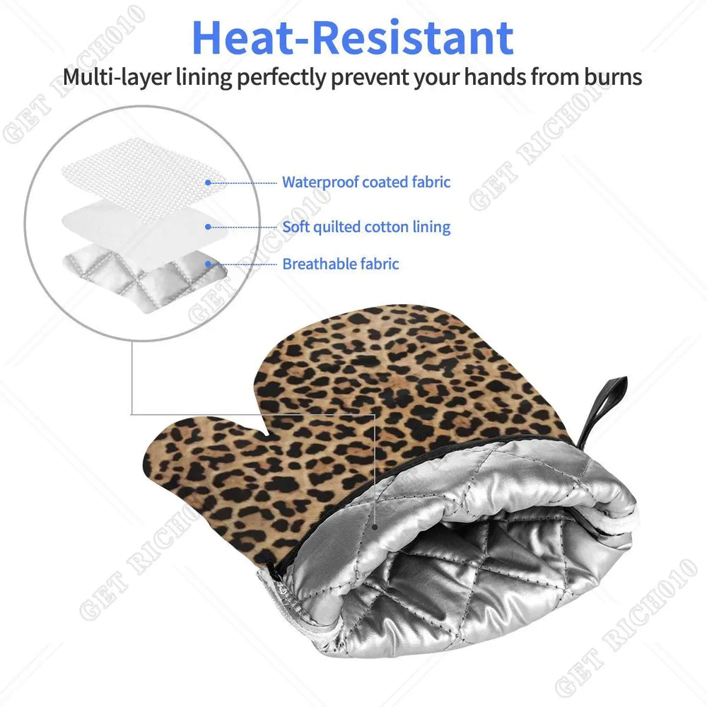 Leopard Print Oven Gloves Set | Heat Resistant Kitchen and BBQ Gloves lifestyle view