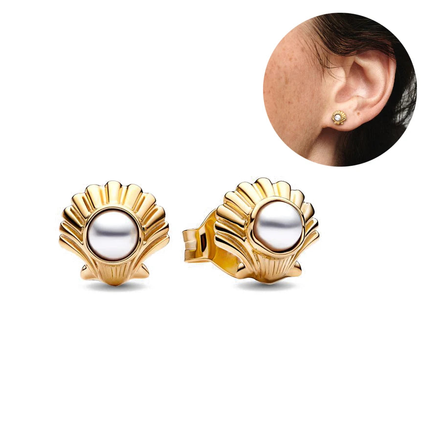 Hot Sell 925 Silver Hoop Unlimited Love Shell Flowers Gold Round Heart Pendant Earrin alternate view