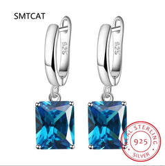 Square Genuine Blue Topaz Amethyst Citrine Garnet Created Sapphire Ruby Emerald 925 Sterling Silver