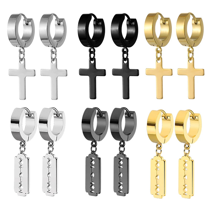 Black Cross Earrings for Men Women | Stainless Steel Punk Studs alternate view