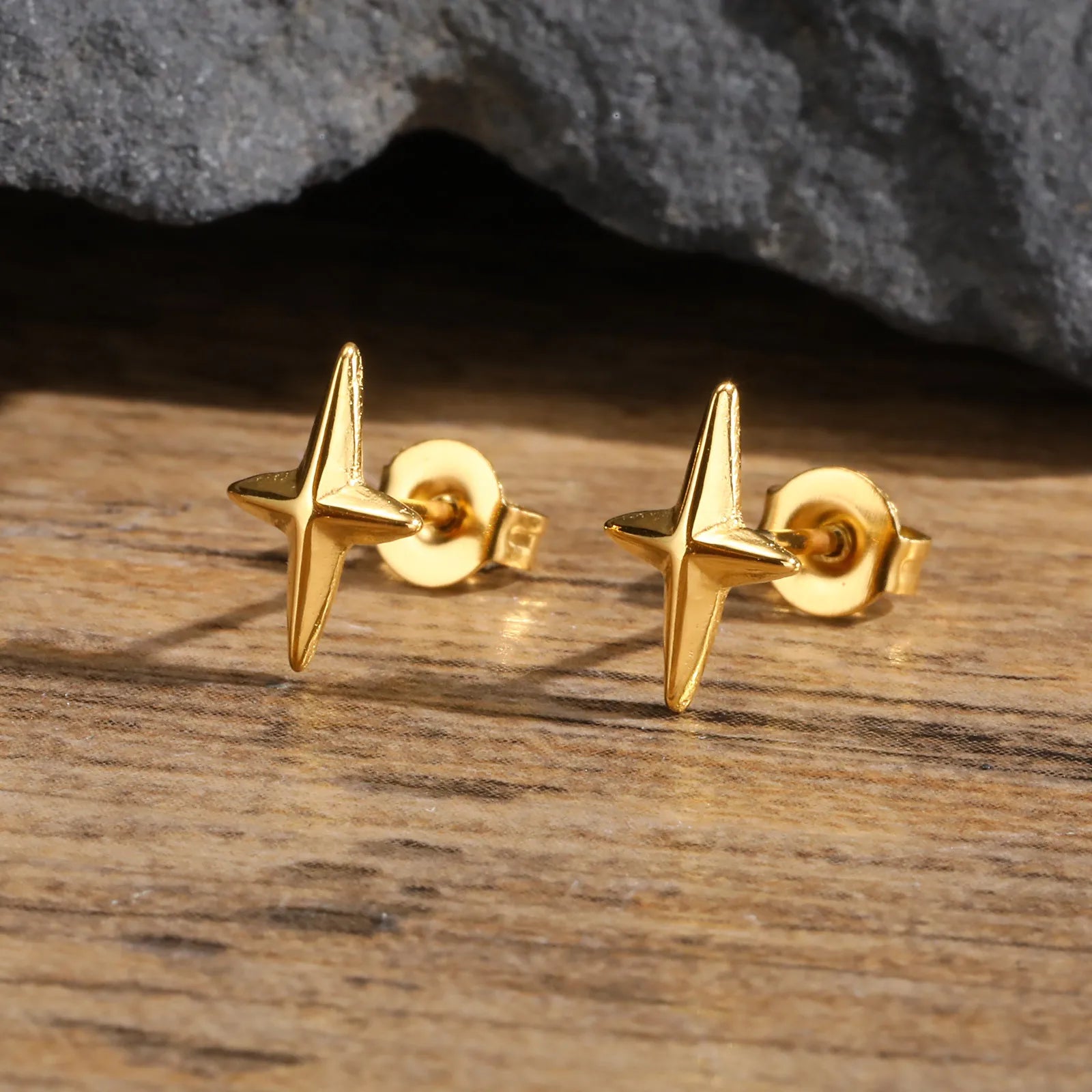 Gold Color Stud Earrings for Men Boys,Anti Allergy Stainless Steel Small Earrings,Hip Ho detail view