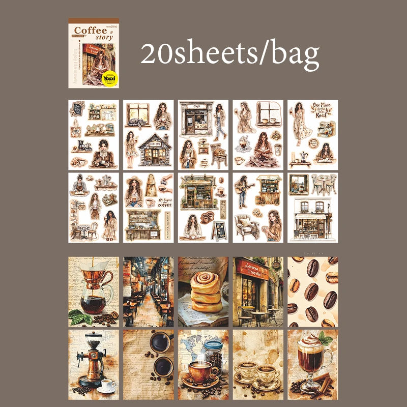 Coffee Sticker Book for DIY Scrapbooking | 20pcs Cafe Story Series alternate view