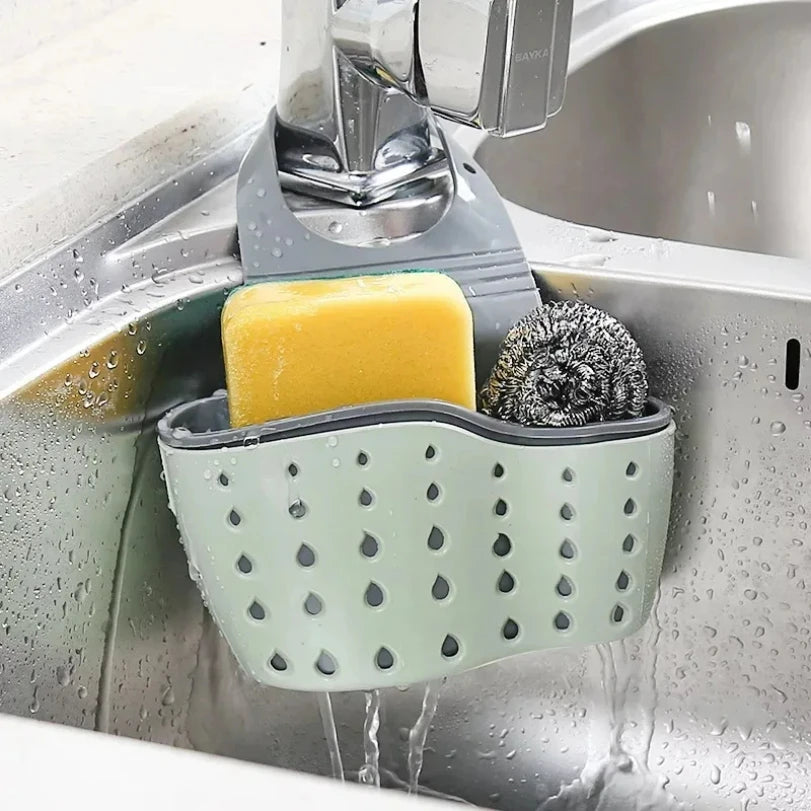 Kitchen Sink Holder Hanging Drain Basket | Adjustable Soap Sponge Shelf Organizer