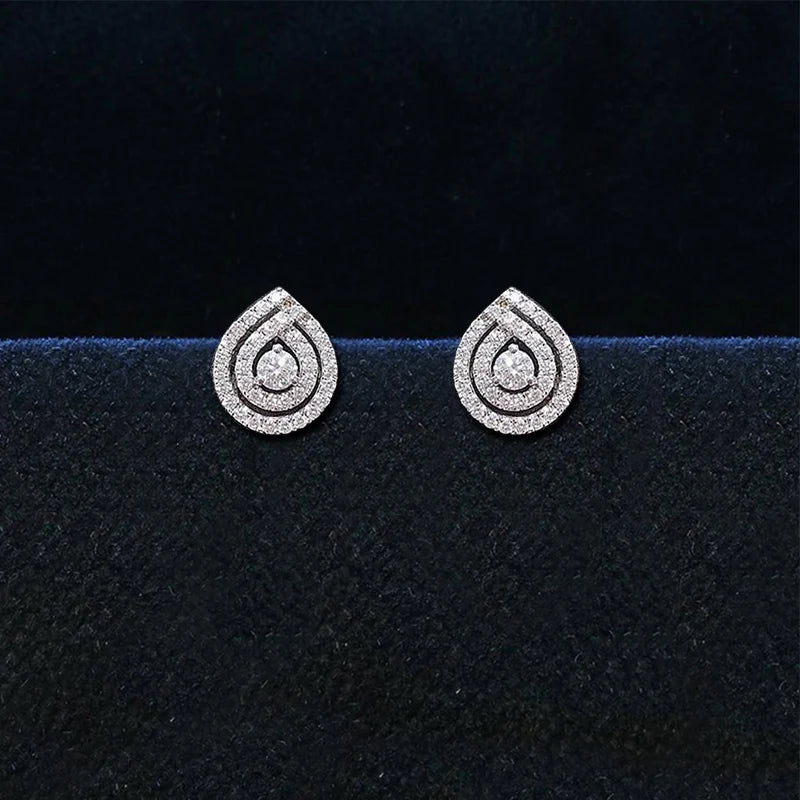 Huitan Fancy Cubic Zirconia Stud Earrings Women Delicate Design Fashion Versatile Ear close-up view