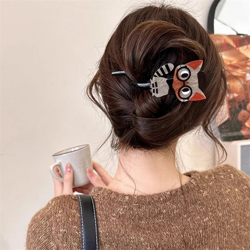 Cute Cartoon Cat Twist Hair Clips Girls Acrylic Hair Claw Crab Holder Barrettes Hairpin detail view