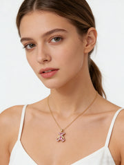 Delicate Cute Pink Zircon Bear Pendant Necklace for Women Girl, Stylish Animal Necklace, detail view
