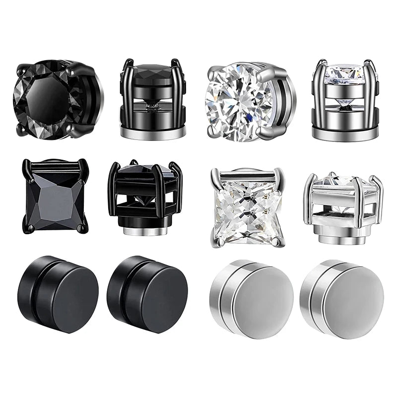 3 Pairs Punk Round Zircon Magnet Earrings Crystal Strong Magnetic Ear Stud Clip Earrings detail view