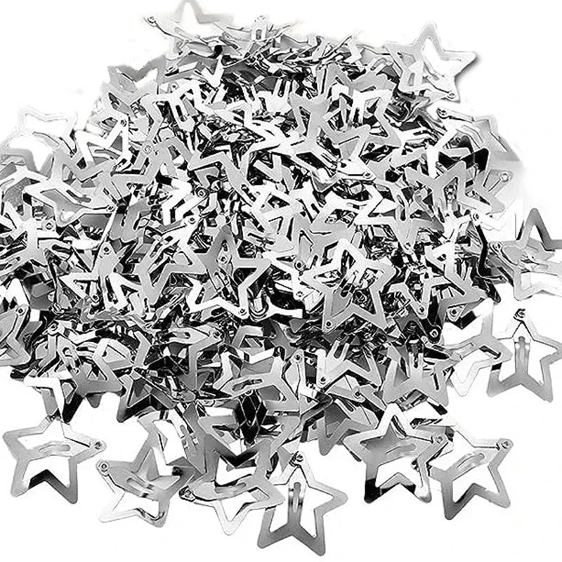 Silver Star Hair Clips Set for Girls - Metal Snap Barrettes with Shiny Jewel Hair Grips detail view