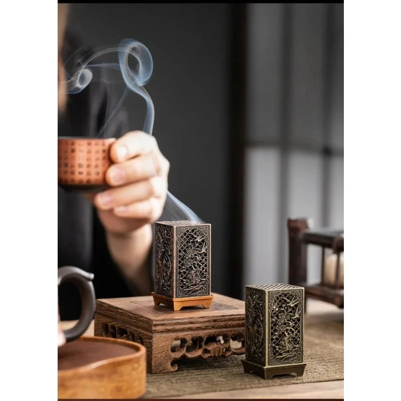 Square Vertical Incense Burner | Small Xiangyun Alloy Holder for Indoor Aromatherap additional angle