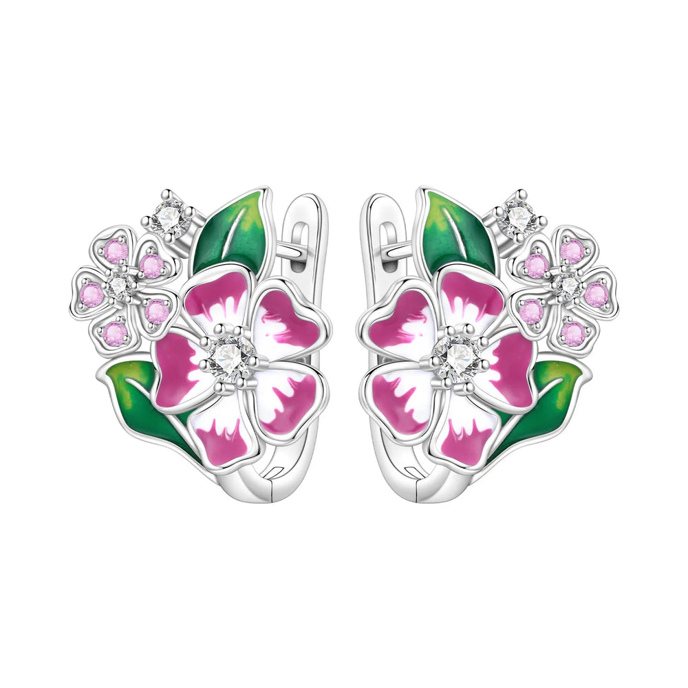 Orstarry Original 925 Sterling Silver Blue Iris Flower Earrings Women Hoop Earring additional angle