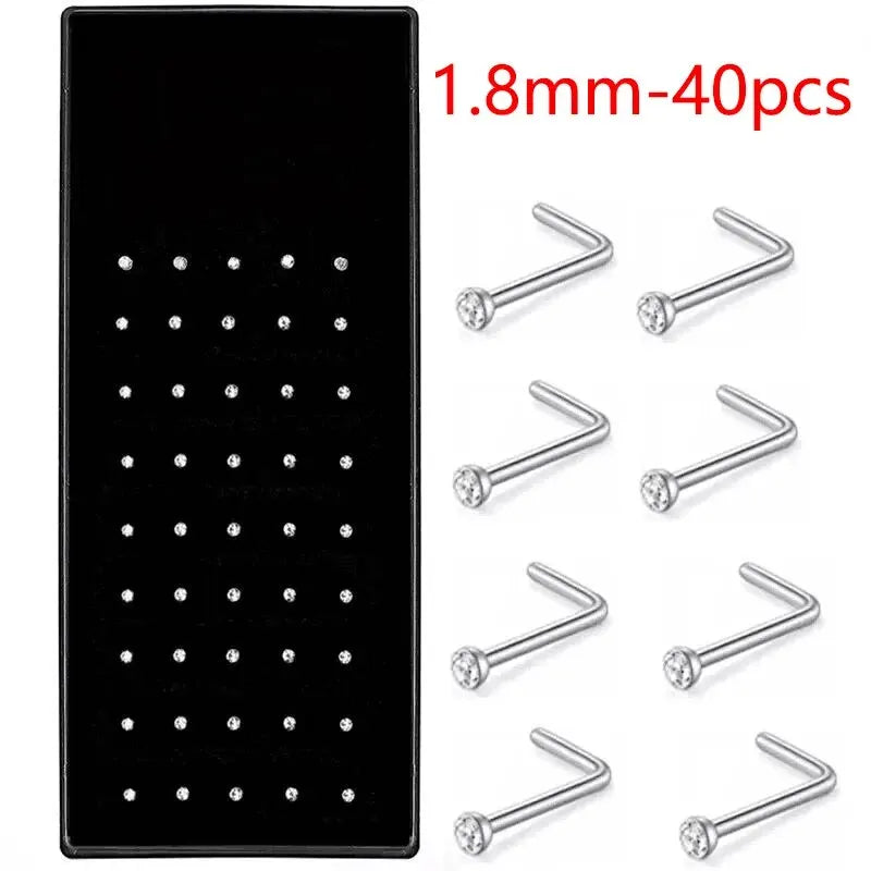 40/60 Pcs/Set Crystal Stainless Steel Nose Piercing Pack Straight Nose Ring Kit L Nos lifestyle view