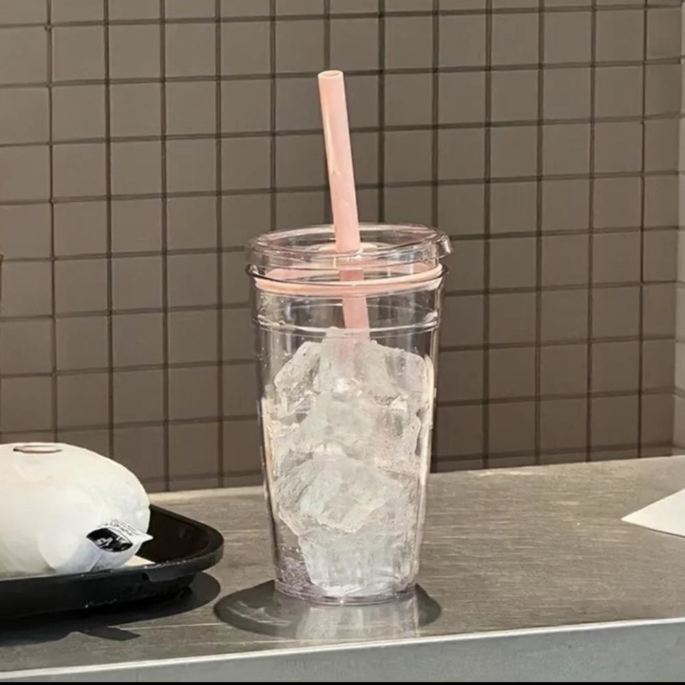 Star Korean Style 450ML Summer High-value Milk Straw Plastic Cup Transparent Multi- additional angle