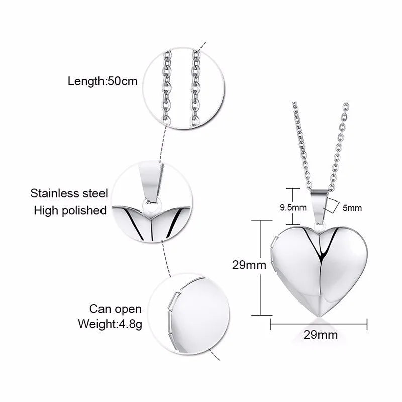 Vnox Light Heart Locket Pendants for Women Men Openable Photo Frame Glossy Stainles additional angle