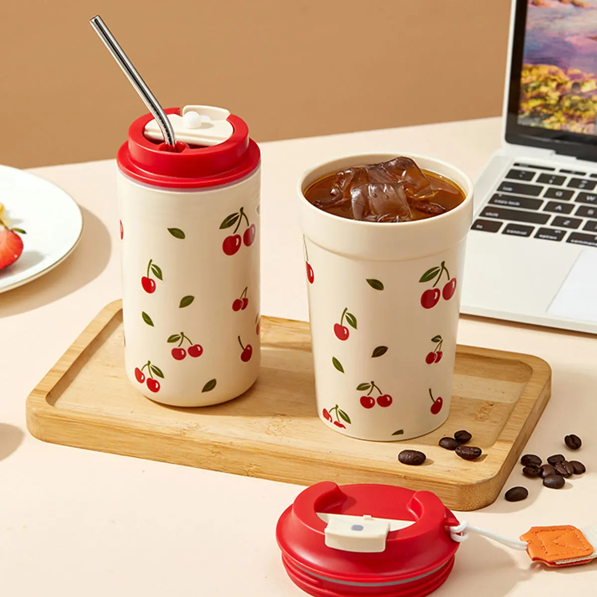 WORTHBUY Travel Portable Plastic Coffee Mug With Nylon Rope Student Leak Proof Water lifestyle view