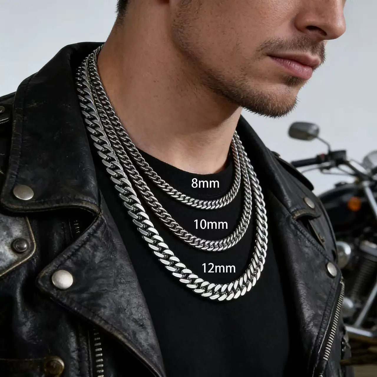 HNSP Stainless Steel Waterproof Cuban Link Chain Necklace For Men Jewelry Thick Heavy close-up view