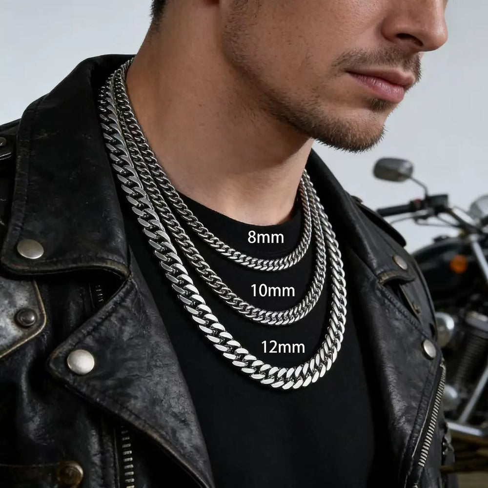 HNSP Stainless Steel Waterproof Cuban Link Chain Necklace For Men Jewelry Thick Heavy close-up view