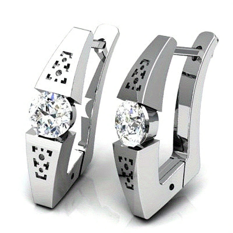 Concise Classic Synthetic Zirconia Inlaid Silvery Plated Hoop Earrings Women Men Punk Style Party Daily Versatile Jewelry Gifts