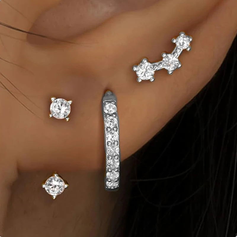 3Pcs Double Crystal Tragus Earring Floral Set Cartilage Helix Stud Earrings Bulk Lo additional angle