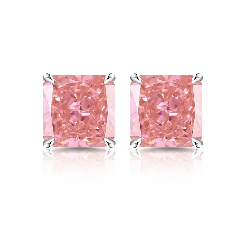 High Carbon Diamond Square 925 Sterling Silver Stud Earrings Premium Color Ice Flow additional angle