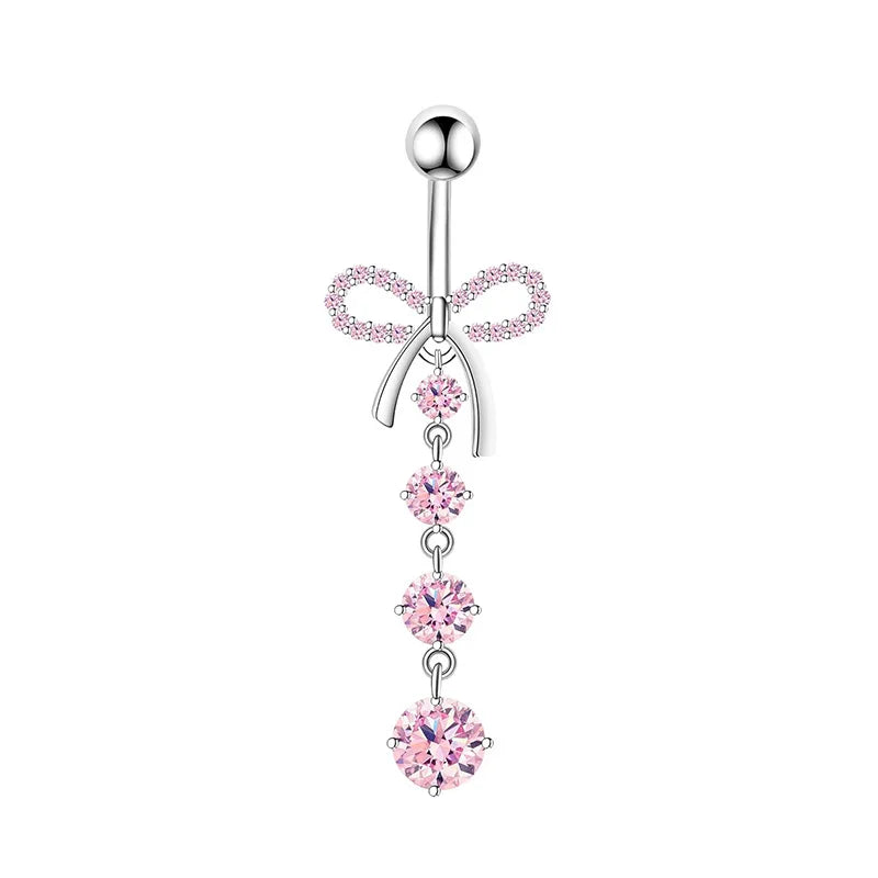 1PCS Pink Crown Belly Button Rings Jewelry Stainless Steel Heart Navel Piercing Barbe alternate view