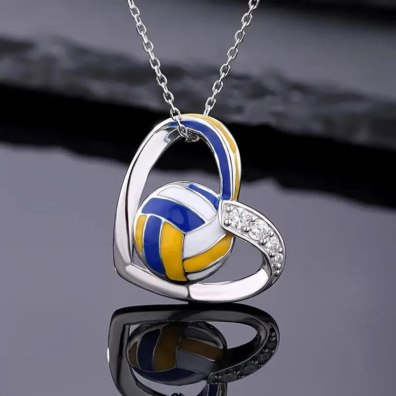 Huitan Volleyball Heart Pendant Necklace | Trendy Teen Girls Jewelry with Shiny Zirconia