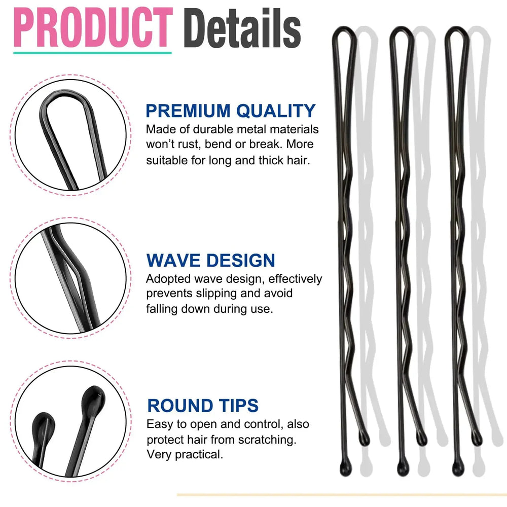 50-600pcs Black Straight Line Hair Clip U-shaped Needle Lady Hairpins Curly Wavy Grip lifestyle view