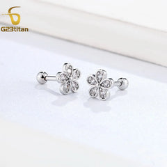2PC Women's Flower Zircon Stud Earrings 3 Colors Engagement Wedding Jewelry for Cartil close-up view