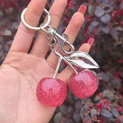 Fashion Delicate Red Cherry Charm Keychain 3 Color Gold Silver Keyring Elegant Women's Backpack Purse Charm Earrings Jewelry