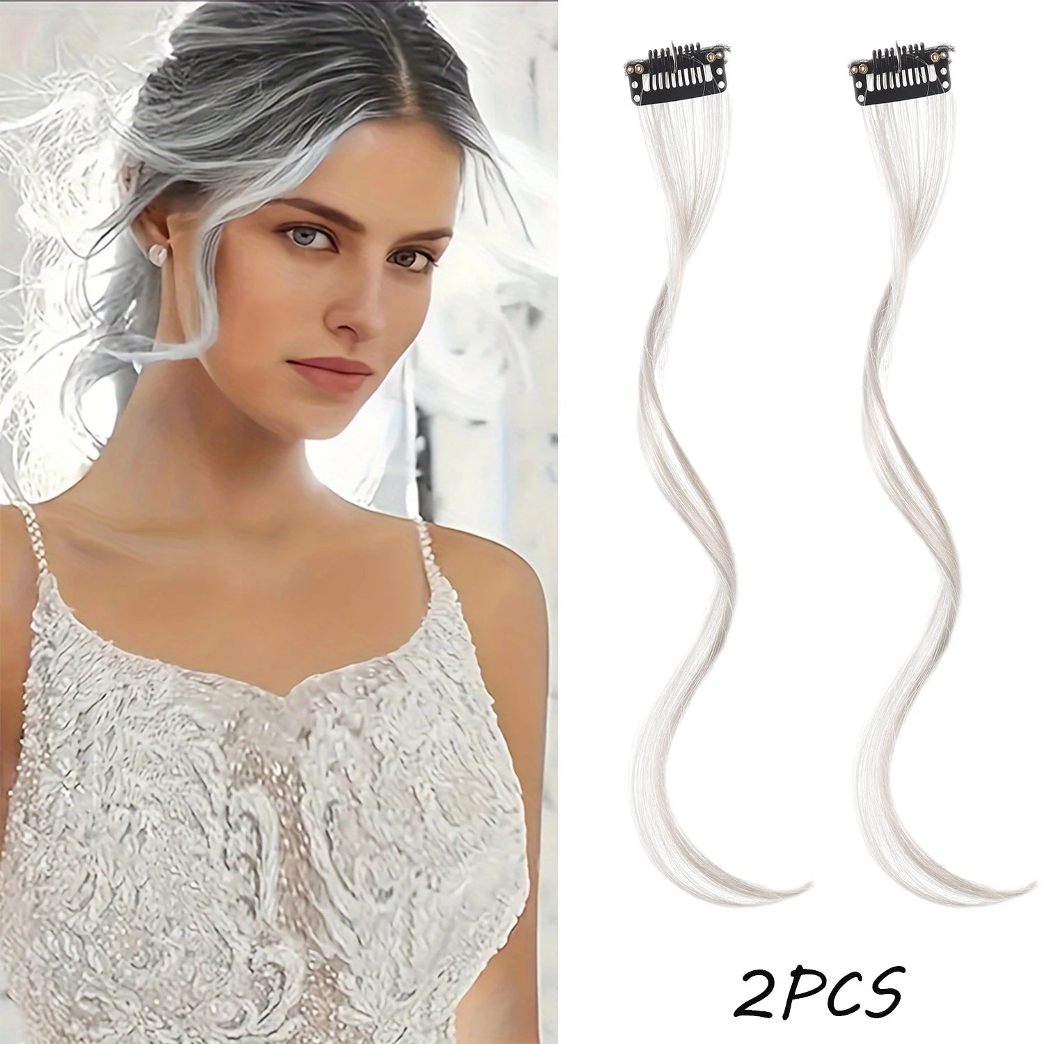 2PC Curly Bangs Clip-On Hair Extensions | Wavy Side Fringe with Invisible Clips close-up view