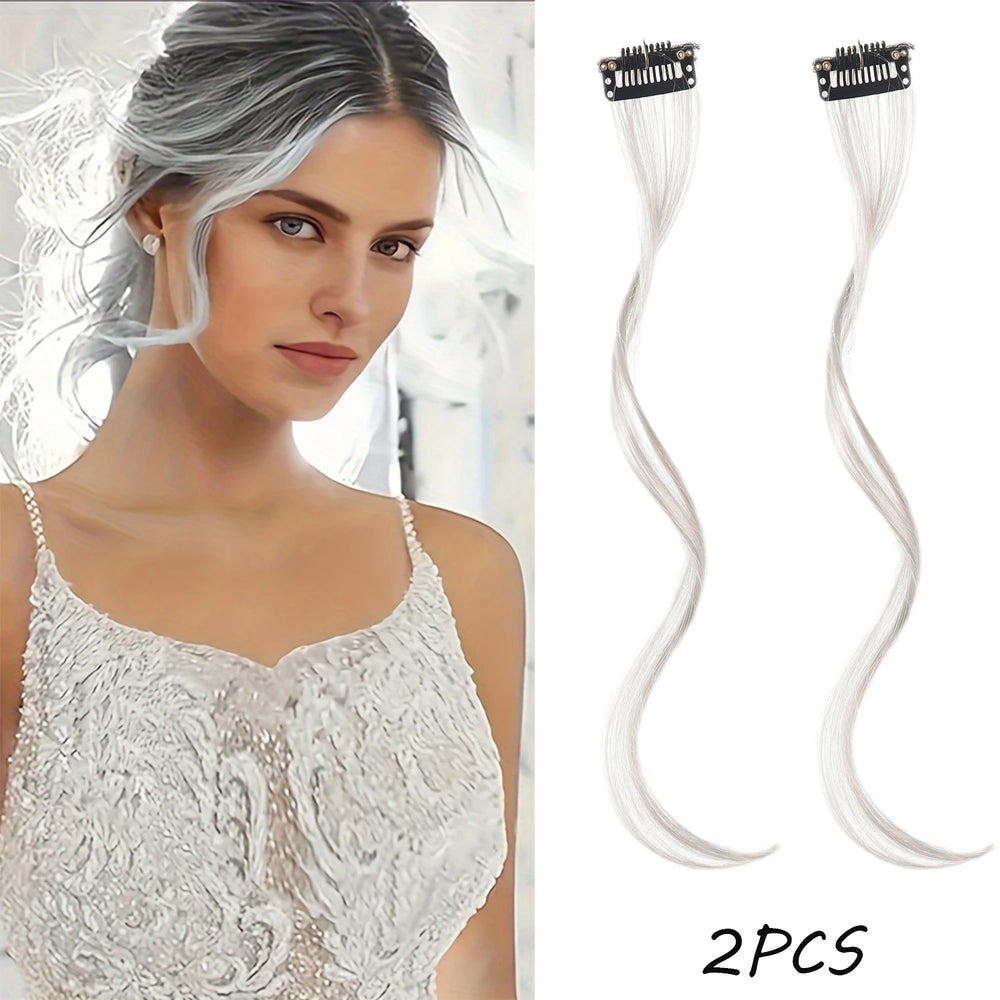 2PC Curly Bangs Clip-On Hair Extensions | Wavy Side Fringe with Invisible Clips close-up view